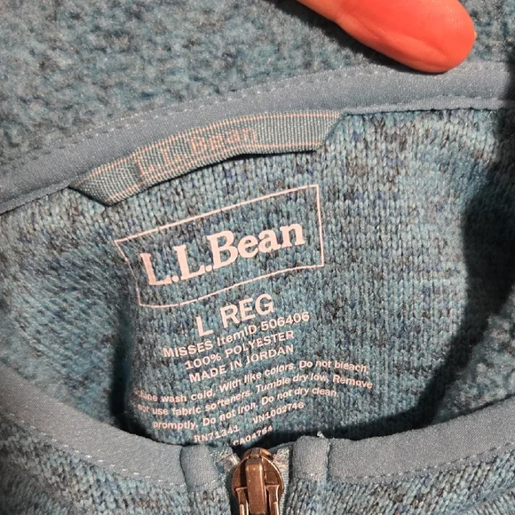 L.L. Bean Teal Heather Full-Zip Hooded Fleece Jacket - Picture 6 of 6